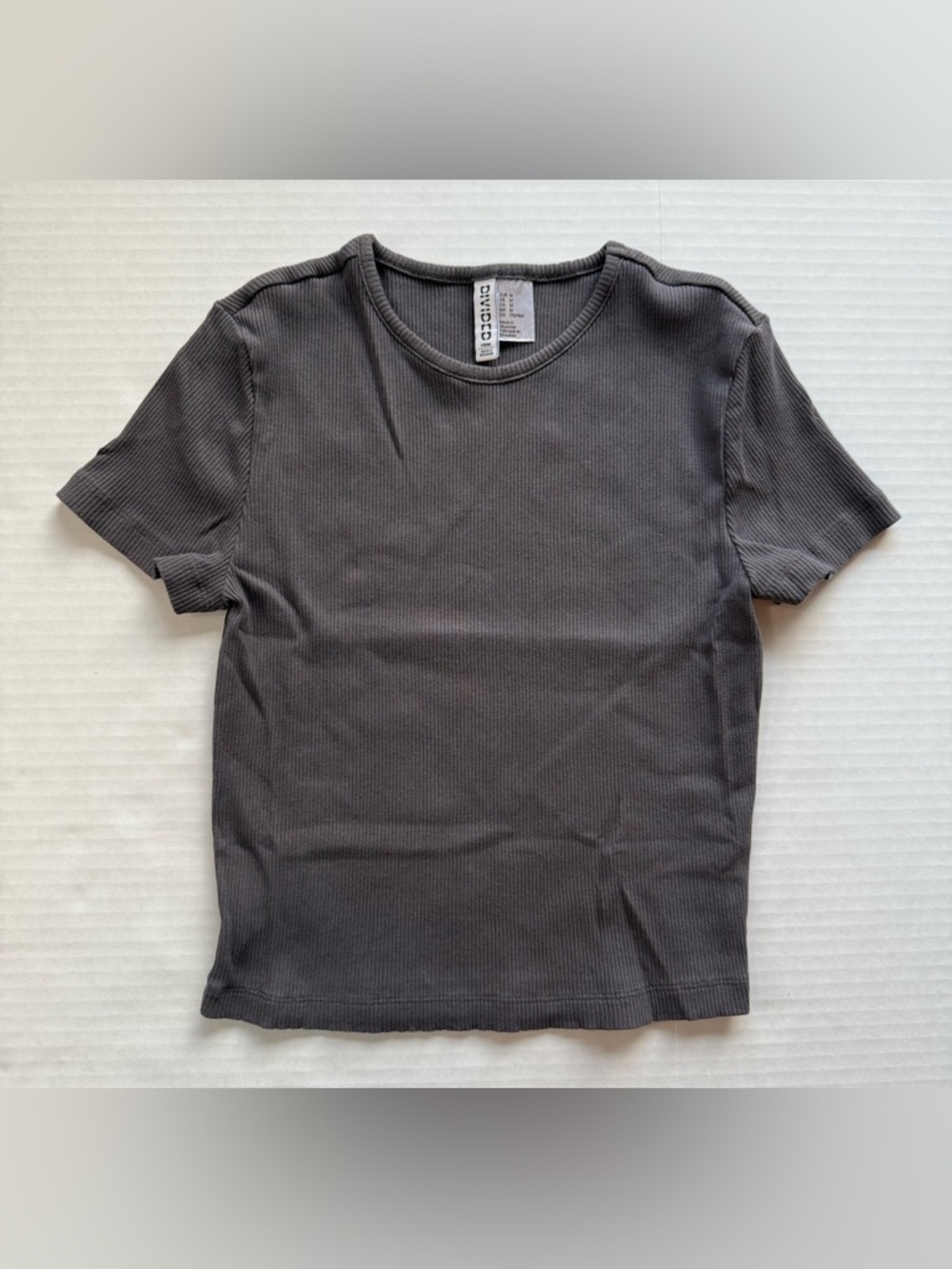 H&M Divided Ribbed Knit Cotton Cropped Crew Neck Short Sleeve T-Shirt Gray